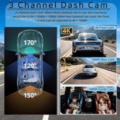 12″ Mirror Dash Cam 3 Channel 4K Front Inside Rear 1080P WiFi Night Vision GPS 2