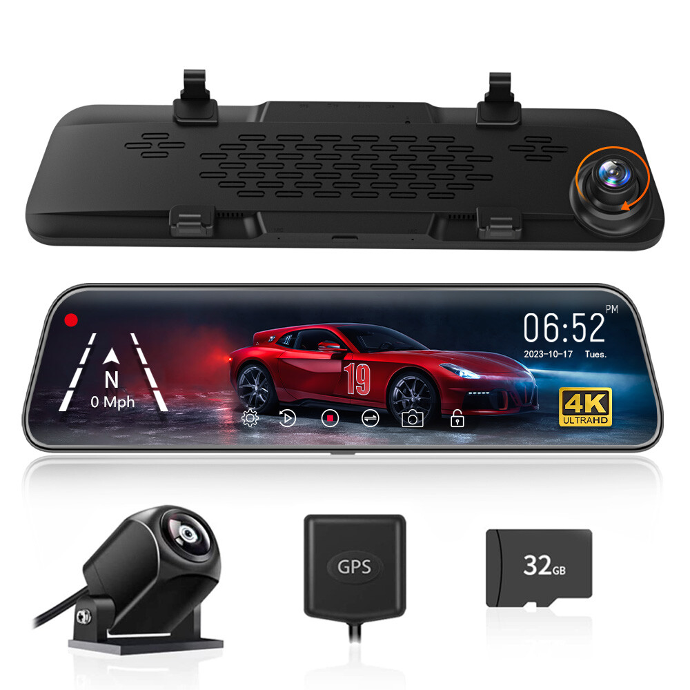 WOLFBOX G840S 12”Mirror Dash Cam 4K Rear View Mirror Dash Camera Front and Rear