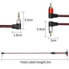 90 Degree Right Angle 3.5Mm to 2 RCA Cable 6FT,2RCA Male to 3.5Mm TRS Male Stere