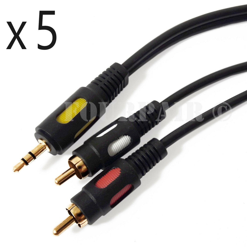 5 Pack Lot – 6ft (1/8″) 3.5mm AUX Stereo to 2 RCA Male Audio Y Cable MP3 iPod