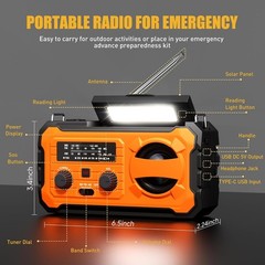 Emergency Solar Hand Crank Weather Radio 10000mAh Power Bank Charger Flash Light