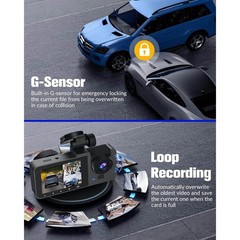 Dash Cam 3 Channel Front Rear Inside Camera with 32GB Memory Card WiFi G-Sensor