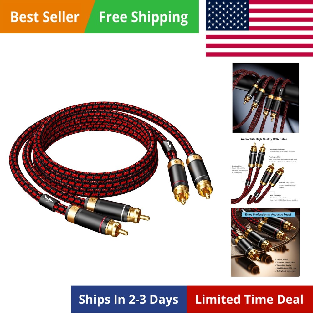 Auidophile 2RCA Male to 2RCA Male Stereo Audio Cable,Gold Plated | 4N Oxgen-F…