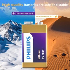 4 Pack Philips 9V Lithium Battery Ultra Long Lasting for Devices Smoke Detector
