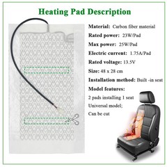 Universal 100W Car Seat Heater Kit 2 Seats Carbon Fiber 3-Level 12V Heating Pads