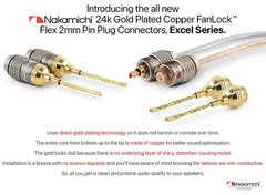 Nakamichi FanLock Excel Series 24k Gold Plated 2mm Flex Pin Plugs 10-18 AWG |…
