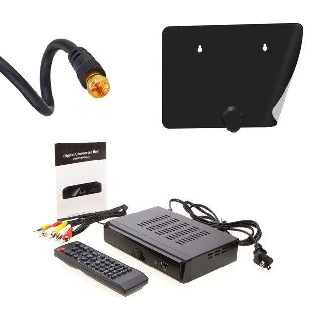 TV Antenna Indoor Digital Dual Color, Digital Converter Box & RG6 Coax Cable LOT