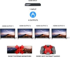 OREI HDMI Splitter 1 in 4 Out – 4K@30Hz HDMI 2.0 Splitter with HDCP 1.4, EDID Ma