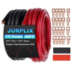 0 Gauge Wire 1/0 AWG Battery Cable (20FT Red+20FT Black) For Car Audio Speaker