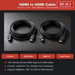 HDMI Cable 6FT 4K 2 Pack High Speed for TV Monitor PS5 PS4 Xbox Roku Fire Stick