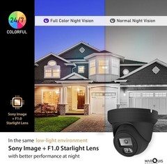 H Series 8MP 4K IP Camera PoE Turret Color Night Vision 2.8mm Black Housing