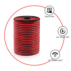 16AWG Electrical Wire 100FT Red Black 2 Conductor Cable 12V/24V LED Car Audio