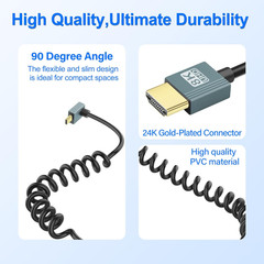 90 Degree Micro HDMI to HDMI Cable Coiled HDMI Male to Micro HDMI Male Cable Ada