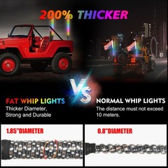 2x 1~3FT Thick LED Whip Spiral Chasing RGB Fat Whip Light For Can Am Polaris RZR