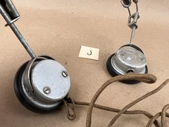 VTG headphones, Unbranded, dual fabric covered band, missing one plug pin
