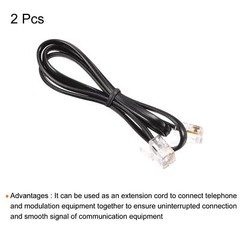Phone Cord 1.64FT Telephone Cable Phone Line Cord RJ11 6P4C Plugs Black 2pcs