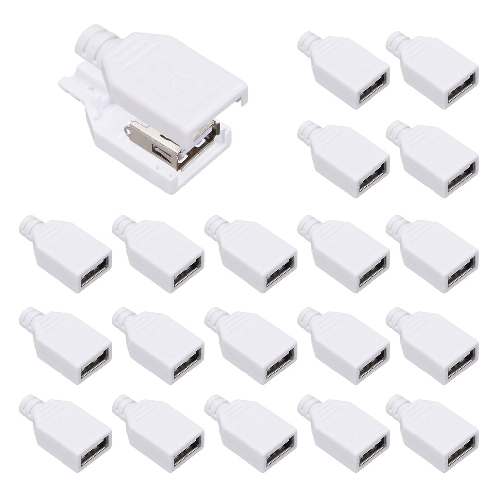 20 PCS White USB 2.0 Type A Female Plug 4 Pin Solder Terminal Connector 3mm