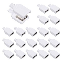 20 PCS White USB 2.0 Type A Female Plug 4 Pin Solder Terminal Connector 3mm