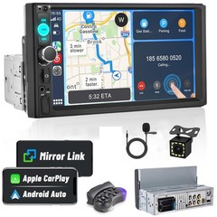 7″ Single DIN Car Stereo Radio With Wired Android Auto Carplay GPS +Back up Cam