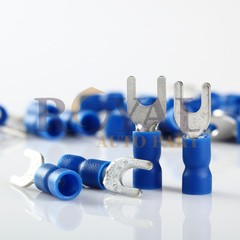 (100) 16-14GA #8 BLUE FORK SPADE TERMINAL VINYL INSULATED CRIMP WIRE CONNECTOR
