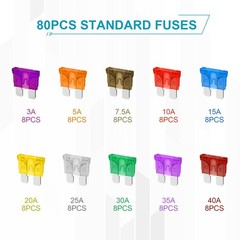 80Pcs Standard Fuse Kit, Upgraded Car Fuses Assortment Kit – Standard Size(3A/5A