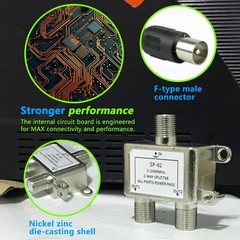 Coaxial Cable Splitter 2 Way, Coax Support 5-2400MHz, Digital Silver