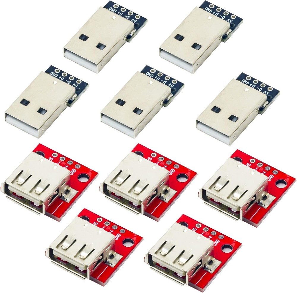 10pcs USB 2.0 Type A Male and Female Breakout Board 4 pins 2.54mm Output (5pcs M