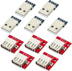 10pcs USB 2.0 Type A Male and Female Breakout Board 4 pins 2.54mm Output (5pcs M