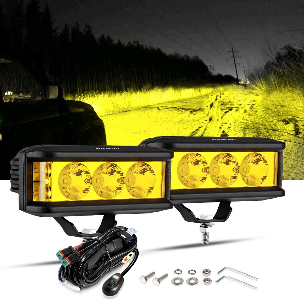 AUXBEAM 5″ LED Work Light Bar Spot Pods Fog Driving Amber Lamp for Jeep Ford 4″