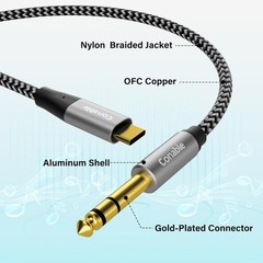 USB C to 1/4″ TRS Audio Stereo Cable 4FT Type C to 6.35mm 1/4 Male Aux Audio
