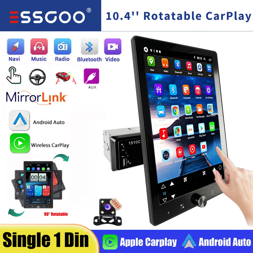10.4″ Single Din Touch Screen Stereo Bluetooth Radio Apple/Android Carplay+CAM