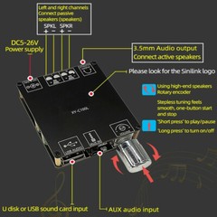 HiFi Bluetooth 5.0 Power Digital Amplifier Board 100W*2 Mini Stereo Audio Amp