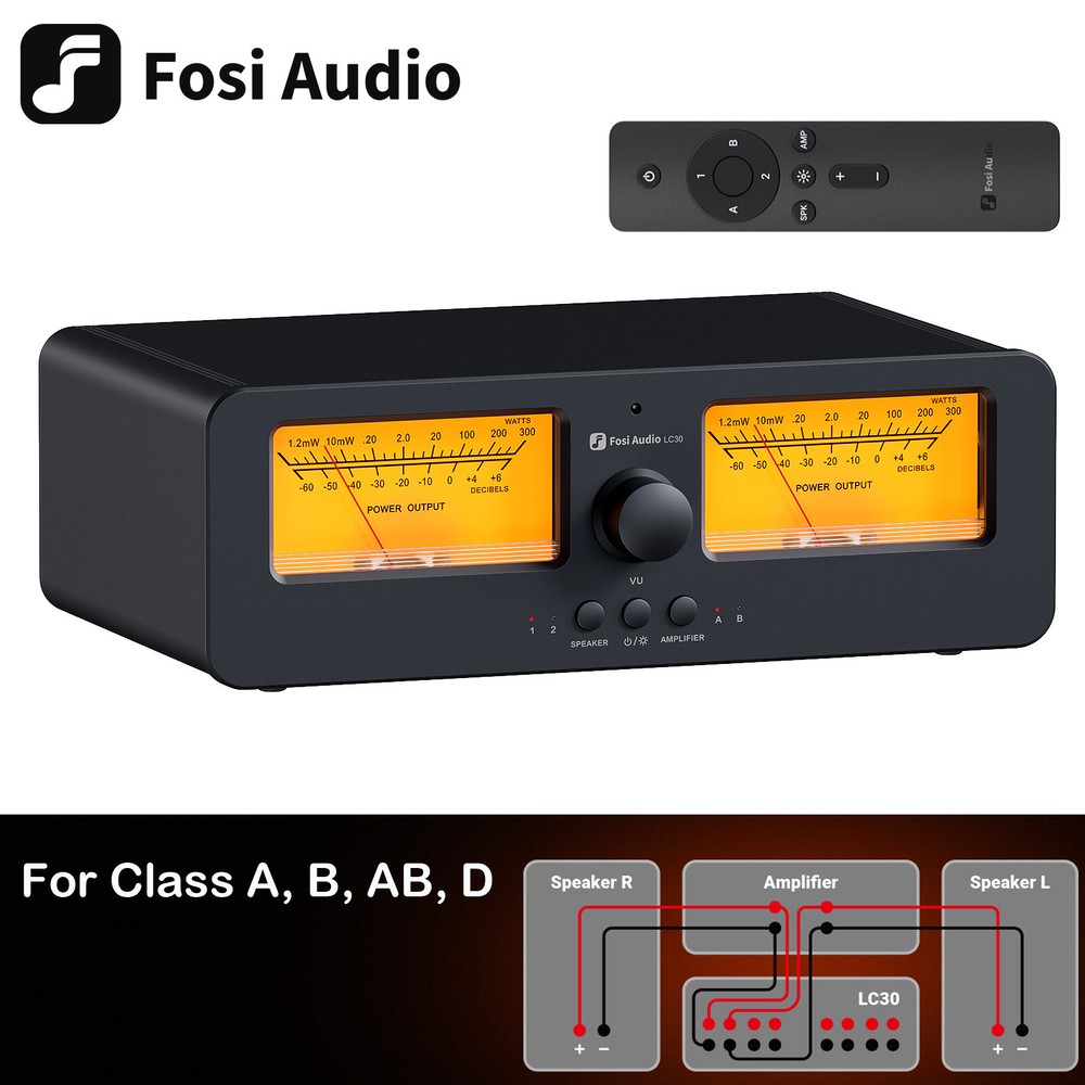 2-in-2 Out Amplifier Speaker Switcher Dual Analog VU Meter Box Class A, B, AB, D