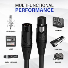 LyxPro Microphone 6 feet XLR Cable, Male to Female, 3 Pin Mic Cable, White