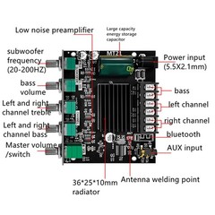 2.1 Channel Bluetooth 5.0 Subwoofer Amplifier Board For 20~100W, 4~8Ω Speakers