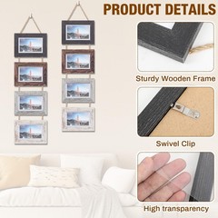 2 Set 4 x 6 Inch Wall Hanging Picture Frames Collage with 8 Openings, Rustic