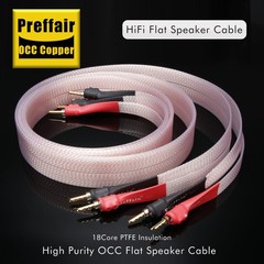 Silver Plated 8N OCC PTEE Ribbon Flat HiFi Speaker Wire Cable with Banana Plug