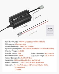 VEVOR 12V 20A Lithium Battery Charger 14.6V AC-DC LiFePO4 Smart Charger for RV