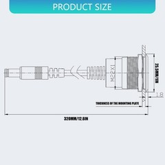 ABS Metal PVC DC5.5×2.1mm Female to Male Power Panel Mount DC5521 Power Cable