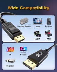 80Gbps Displayport Cable 2.1 6.6 Ft 16K 60Hz 8K 120Hz 4K 240Hz DP80 Cable