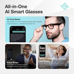 Smart Glasses AI Translation Open Ear Bluetooth 5.3 164 Language Vital UV400