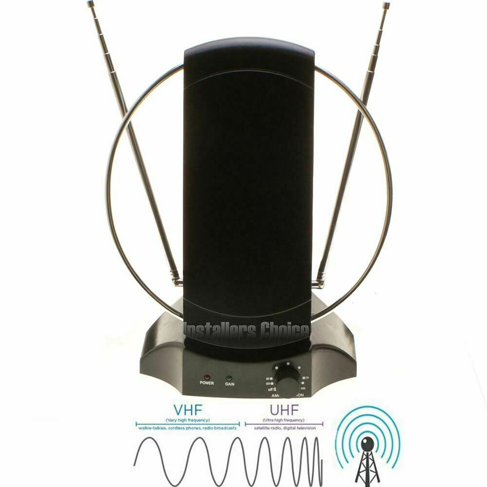Indoor Amplified Digital TV Antenna with Signal Booster – HDTV, UHF, VHF, FM
