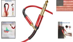 Durable 4FT 3.5mm to 1/4″ Male Stereo Cable – Red Aux for Musicians & Home Audio