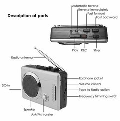AM/FM Portable Pocket Radio and Voice Audio Personal Cassette Recorder Player