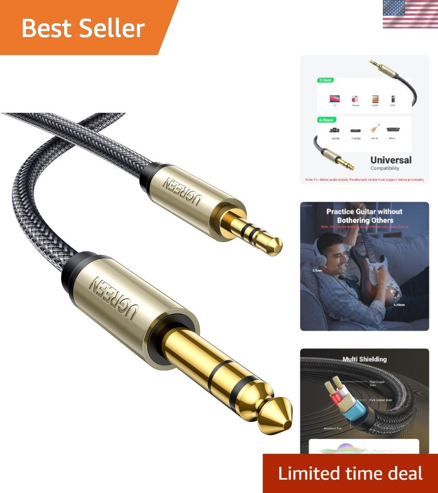 Durable 1/8 to 1/4 Guitar Stereo Cable – Braided with Gold-Plated Connectors