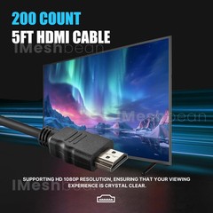 200 Count HDMI Cable High Speed 5ft Brand New Never Used Bulk Lot Of 200 Black