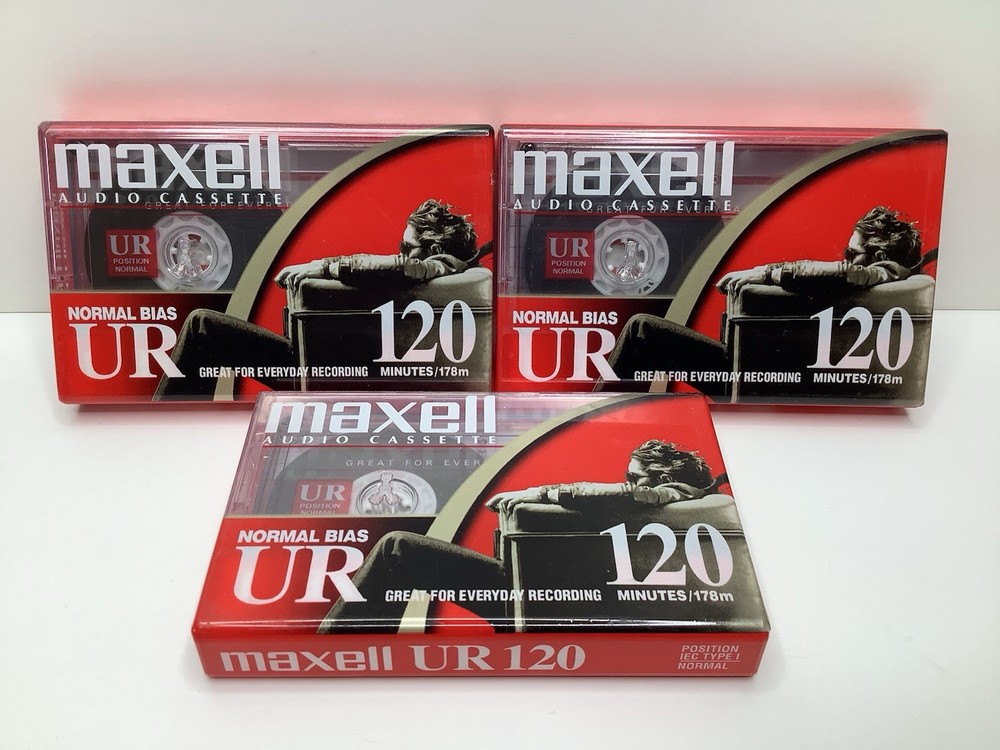 Lot Of 3 Maxell UR 120 Minute Blank Audio Cassette Tapes – New Factory Sealed