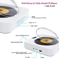 Portable CD Player with Bluetooth, Wall Mountable CD Player with Dust Cover,FM R
