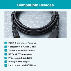 Mini HDMI to HDMI Cable 6 FT 4K Type-C Cord for Camcorder DSLR Camera Tablet