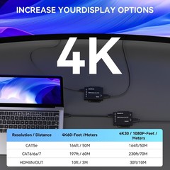 4K@60Hz 4:4:4 HDMI Extender Over Single Cat5e/Cat6/Cat 7, Up to 230Ft (1080P)…